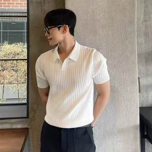 T-shirt d'été haut de gamme pour homme, coupe décontractée, manches courtes, tricoté, motif uni, respirant, tissu 180 grammes, brodé - Product Image 2