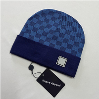 Gorro de Punto Jacquard Unisex 100% Algodón, Gorro de Invierno con Puño, Estampado Digital a Cuadros, para Viajes, Aire Libre, Uso Diario, Casual, para Adultos