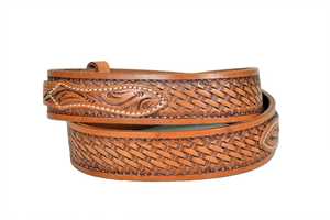 Western Genuine Leather <b>Belt</b> With Geometric Braided Pattern Silver Alloy Pin Buckle <b>Vintage</b> Style - Product Image 2