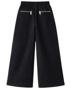 Pantalones Deportivos Cargo de Pierna Ancha Color Negro Jet Personalizados para Mujer, Pantalones de Forro Polar con Cintura Elástica, Bolsillos con Cremallera, Ropa Casual de Calle, Pantalones de Invierno - Product Image 2