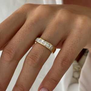 1.3 Carat Lab Grown Diamond Channel Set Half Eternity Band , 6.6MM Wedding Band , 14k Gold Thick <b>Stacking</b> <b>Ring</b> - Product Image 5