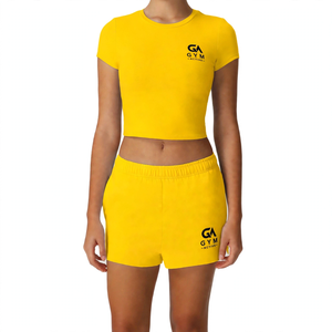 ชุดเซ็ตเสื้อยืดแขนสั้นสีเหลือง 2 ชิ้นสำหรับผู้หญิง ยี่ห้อ Gym Active แฟชั่นลำลอง ผ้าฝ้ายถัก 100% ระบายอากาศได้ดี สปอร์ต - Product Image 1