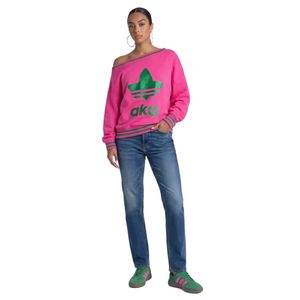 Sudadera AKA Lurex Rib Off Shoulder para Mujer, Rosa y Verde, con Logotipo Gráfico, Estilo Casual, Sudadera con Capucha, Top de Moda Griega para Mujer - Product Image 6