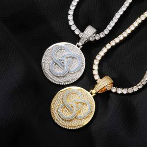 Unisex Rhodium Plated Cubic Zirconia Pendant Necklace With <b>Rope</b> <b>Chain</b> Hiphop Style 24 Inches Pave Setting Brass Jewelry for Sale - Product Image 2