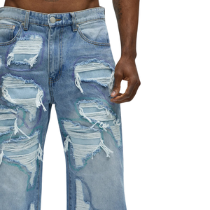 <b>Mens</b> Light Blue Distressed Denim <b>Jeans</b> Regular Fit <b>Ripped</b> Solid Destroy Wash Streetwear Casual Winter Breathable Quick Dry Pants - Product Image 4