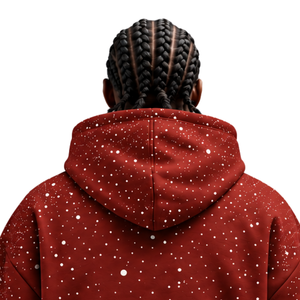 Sudadera con Capucha para Hombre, Estampado Rojo Óxido con Manchas Blancas, Sudadera Gruesa con Cordón Ajustable, Manga Larga, Bolsillo Frontal Tipo Canguro - Product Image 4