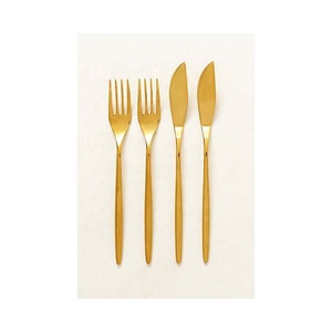 ชุดช้อนส้อมแบบแบนด้ามจับกระจกขัดเงาสีทองสไตล์วินเทจเป็นมิตรต่อสิ่งแวดล้อมทำจากสแตนเลส - Product Image 2