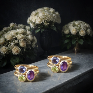 Anillos de Piedras Preciosas Naturales con Engaste de Bisel Chapado en Oro de 18k y Plata de Ley 925 para Unisex, Mujeres y Hombres - Eternidad Vermeil Compromiso - Product Image 2