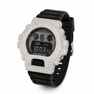 Luxury Digital <b>Watch</b> With Rhinestone Case Square Dial Rubber Band Men's Fashion Timepiece - Product Image 1