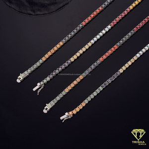 Rainbow Color Tennis Necklace With Round Stone Setting Vibrant Fashion Jewelry <b>Chain</b> For <b>Men</b> and Women Hip Hop Wholesale Bulk - Product Image 4