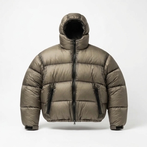 Veste d'hiver matelassée à capuche pour homme, coupe-vent, rembourrée de duvet, marron kaki, zippée, coupe ample, courte, chaude - Product Image 5