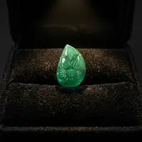 Émeraude Verte Naturelle AAA+ 13x19.50mm, Pierre Précieuse en Forme de Feuille Sculptée à la Main pour Bijoux et Guérison