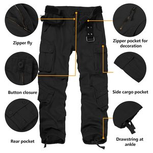 Adult Men <b>Cargo</b> Pants Black Color Outdoor <b>Work</b> Trousers Elastic Waste Slim Fit Streetwear <b>Cargo</b> Trousers With OEM Service - Product Image 4