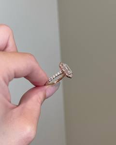 2 Carat Vintage Halo Emerald Cut Lab Grown <b>Diamond</b> Engagement <b>Ring</b>, 14k Rose Gold Pave Band <b>Ring</b> IGI Certified - Product Image 4