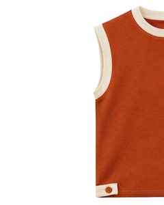 Men <b>Rust</b> Orange Sleeveless Tank <b>Top</b> & Matching Shorts Set Summer Cotton Outfit Contrast Cream Trim Drawstring Two Piece Set - Product Image 3