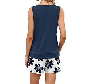 Women's 2 Piece Set Sleeveless O Neck Tank Top With Pocket Floral Print Shorts Loose Fit Casual Summer Outfit - Product Image 3