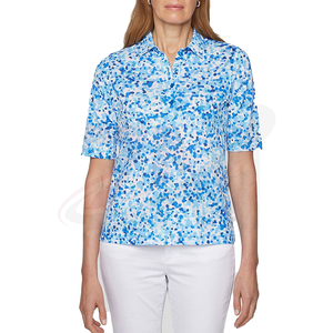 Polo pour femme en tissu respirant à imprimé camouflage bleu, 100% polyester, impression par transfert par sublimation - Product Image 3