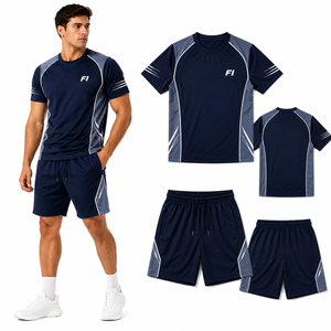Conjunto de Camiseta y Pantalones Cortos para Hombre, Personalizable, de Alta Calidad, Verano, Dos Piezas, Oversize, con Franjas Reflectantes y Estampado - Product Image 3