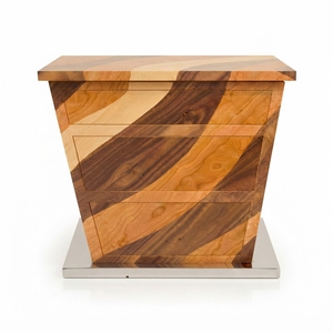 Table de chevet moderne en bois de noyer et de cerisier à 2 tiroirs, table d'appoint, armoire latérale avec base en métal pour chambre à coucher, salon - Product Image 1