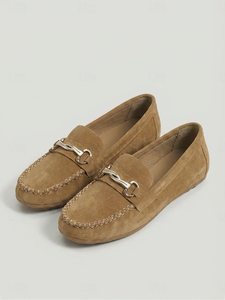 Mocasines de Gamuza con Punta Redonda, Estilo Clásico Informal de Negocios, Transpirables, con Hebilla Metálica, Suela de Goma Antideslizante, para Todas las Temporadas - Product Image 1