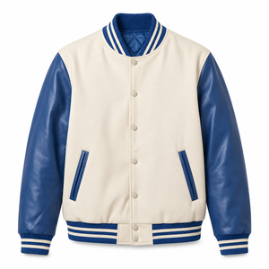 Veste de sport pour homme à blocs de couleur, manches en cuir PU, col montant, boutons-pression, coupe-vent - Product Image 1
