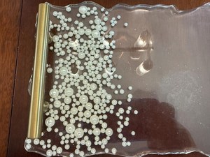Charcuterie Tray with Brass-plated handles with ivory colored faux pearls <b>suspended</b> in resin - Product Image 3