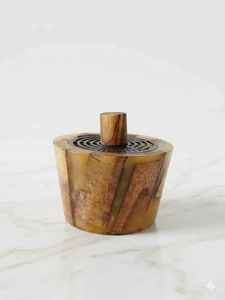 Brûleur d'encens en bois et résine fait main pour le Ramadan et l'Aïd, porte-encens rond moderne avec couvercle en grille métallique pour la décoration aromatique de la maison - Product Image 2