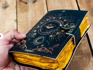 Full Grain <b>Leather</b> Third Eye Grimoire Journal Antique Notebook With Deckle Edge Papers C-Lock Closure Journal A5 Gift Journal - Product Image 2