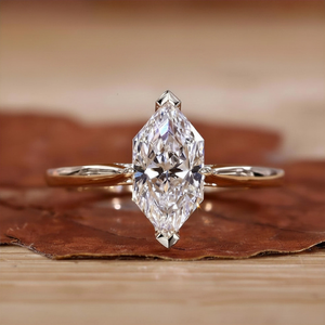 Minimalist Marquise Solitaire Diamond Engagement <b>Ring</b> Thin Gold Band Dainty Wedding <b>Ring</b> for Women - Product Image 1