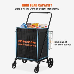 Carrello della spesa pieghevole per carichi pesanti da 210 libbre con rivestimento impermeabile rimovibile e doppio cestello (360 S) - Product Image 3