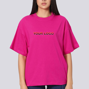 Camiseta Casual Rosa para Mujer, 100% Algodón, Cuello Redondo, Manga Corta, Corte Holgado, Logotipo Estampado, Tejido Jersey Transpirable, para Todas las Temporadas - Product Image 1