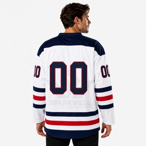 Maillot de hockey sur glace personnalisé pour homme, 100 % polyester, impression sublimée, séchage rapide, coupe classique, col en V, manches longues, fermeture à cordon - Product Image 4