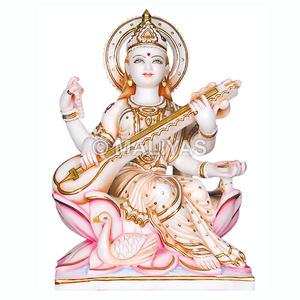 Maa Saraswati Sculpture in Marble | Handcrafted Saraswati Veena Murti for Home & Temple – Maliyas - Product Image 1