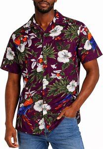Camisas Hawaianas de Manga Corta para Hombre, Diseño Nuevo, Verano, Antiarrugas, Popelina, Estampado Personalizado de Cerezas y Loros, Algodón, Sublimación, en Oferta - Product Image 4