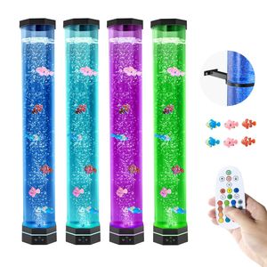 Tube à bulles sensoriel lumineux de 80 cm avec 6 poissons flottants et 16 effets de couleur, télécommande, lampe à bulles sensorielle pour aquarium - Product Image 1