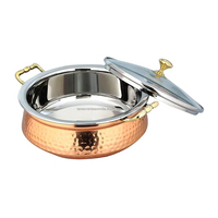 Bol Handi de Luxe en Cuivre et Acier Inoxydable avec Couvercle en Verre et Double Poignée, Design Martelé Moderne, Idéal pour la Maison et la Restauration, Prix Abordable