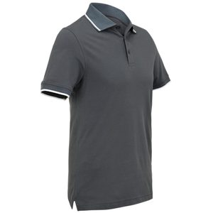 Chemise à manches courtes pour homme, gris foncé, 100% polyester, couleur unie, décontractée, tricotée, coupe classique, col boutonné, logo sur le devant, séchage rapide - Product Image 2