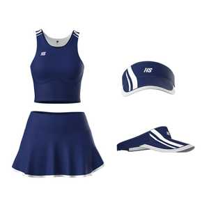 Women's Tennis Wear Set Navy <b>Blue</b> Sleeveless <b>Crop</b> <b>Top</b> Skirt Visor Quick Dry Sportswear Kit Custom Logo Tennis Dress For Women - Product Image 1
