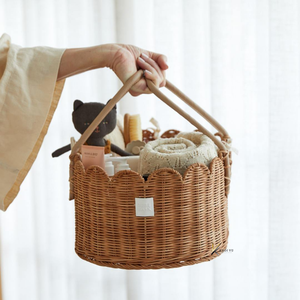 Organizador de Pañales para Bebé Ecológico de Lujo Premium, Cesta de Mimbre Hecha a Mano con Borde Festoneado, Divisor Extraíble Multifuncional - Product Image 5