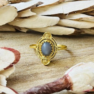 Hot Selling Grey Moonstone Boho Brass Jewelry 18k Gold Plated <b>Ring</b> For Women’s Vintage Ornate <b>Statement</b> Wholesale Handmade <b>Ring</b> - Product Image 1