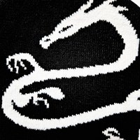 Bonnet en tricot noir unisexe avec broderie de dragon blanc, bonnet d'hiver décontracté pour le ski, taille ajustée 56-58 cm