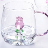 Tasses en verre borosilicate écologiques créatives avec poignée, design de fleurs de rose 3D, style européen, capacité de 400 ml, hauteur de 9 cm, personnalisables