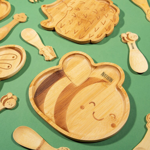 จานอาหารไม้ไผ่6-10ชิ้นสำหรับเด็กหัดเดินลายสัตว์น่ารักเป็นมิตรกับสิ่งแวดล้อม - Product Image 5