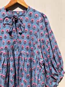 Robe imprimée confortable pour femme, magnifique robe en coton, imprimée à la main, style indien Georges, grande robe longue, col profond, longueur midi - Product Image 2