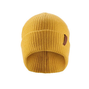 Yellow Ribbed Beanie Hat Unisex Adult Casual <b>Winter</b> <b>Cap</b> 100 Acrylic Knitted Solid Color Warm Headwear - Product Image 4