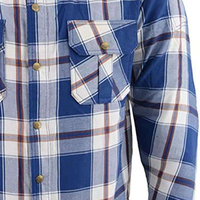 Kemeja Koboi Pria Motif Kotak-Kotak Bahan Twill Anti Kusut Lengan Pendek Kancing Mutiara Musim Panas dengan Dua Saku Depan