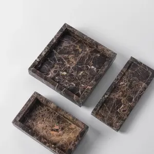 Plateau carré en marbre brun Pietra, plateau de service décoratif en pierre naturelle, plateau de service de luxe pour la décoration de la maison - Product Image 2