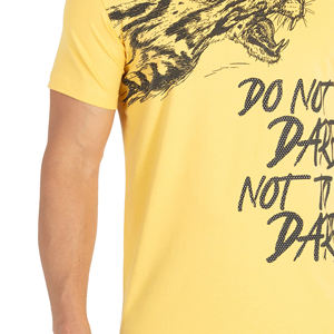<b>Men's</b> Yellow Short Sleeve O-Neck T-Shirt Regular Fit <b>Animal</b> Print Casual Jersey Fabric Screen Printing Front Logo - Product Image 4