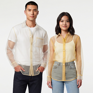 High Quality See Through <b>Shirt</b> Unisex 100% Polyester Button Down Sheer <b>Mesh</b> Blouse <b>Shirts</b> Long Sleeve Transparent <b>Shirts</b> - Product Image 6