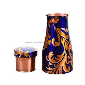 Enamel Printed Wholesale Drinkware Pure Copper Bedside <b>Water</b> Carafe With Inbuilt <b>Glass</b> for Ayurveda Health Benefits - Product Image 2